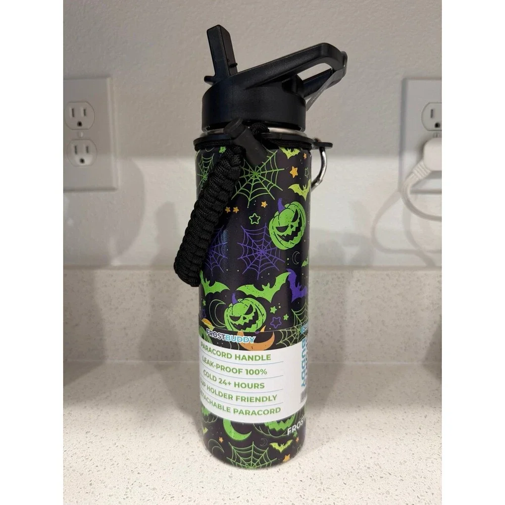 NEW Frost Buddy Halloween Tumbler 24 oz Glows in Dark Travel Cup Bats Ghost Moon